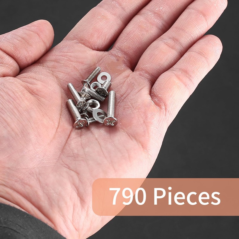 790 Piece M3 M4 Screws Set, Countersunk Screws Nuts Set,