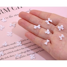Penta Angel Bow Knot Nail Charms 50Pcs 3D Resin Bows Nail Art Stud Gems Rhinestones Stones Jewels Decorations for Women Girls Nail Decor Crafts DIY (White)