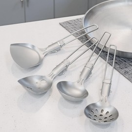 Camp Kitchen Set,6 Piece Folding Soup Spoon Travel Utensils Kit - Reusable Kitchen Tools Kitchenware for Frying Stewing Hiking RV Tent Outdoor Travel Beach Tailgating