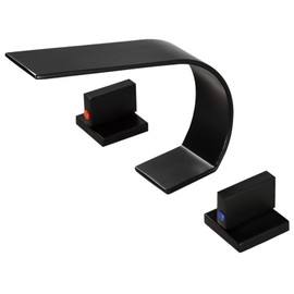 becola Black Bathroom Faucet 3 Hole,Ultrathin Low Arc 8 inch Widespread Bathroom Faucet,Waterfall Bathroom Faucet,2-Handle Modern Vanity Faucet with Hot and Cold Water Supply Hoses