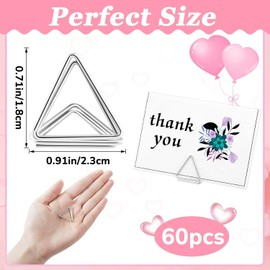 60 Pieces Place Card Holder Wedding, Table Number Holder Triangle Shape Table Card Holder Photo Picture Holder Stand Clip for Party, Suitable for Small Card (Silver)