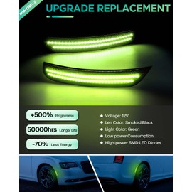 PWOBVZ Full Green LED Side Marker Light for Chrysler 300 2015 2016 2017 2018 2019 2020 2021 2022 2023 Smoked Lens Front Rear Fender Running Lamp，pack of 4