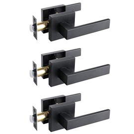 home improvement direct 3 Pack No Lock Square Closet Handles Passage Door Levers, Reversible Door Handles for Right/Left Handed Door, Matte Black Heavy Duty Square Lever Set for Interior Doors
