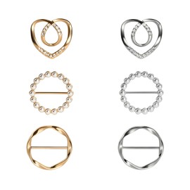 FloralGrace Pack of 6 Cute Scarf Rings and Sliding Mechanisms for Scarves, Premium T-Shirt Clips for Women's Clothing, 3 Different Size Waist Clamp Buckle