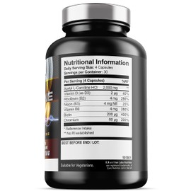 Acetyl L Carnitine Capsules - 2000mg Acetyl L-Carnitine x 30 Servings - Carnitine Plus 6 Added Nutrients (120 Vegetarian Capsules)
