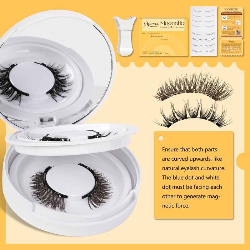 QUEWEL 2 Pairs Magnetic Eyelashes Natural Look, Reusable Magnetic Eyelashes