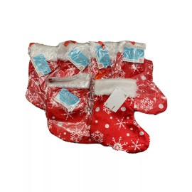 Bunny James Boxes Christmas Stockings 6 Pack Snowflake 10"x8" Red & White Fabric Gift Party