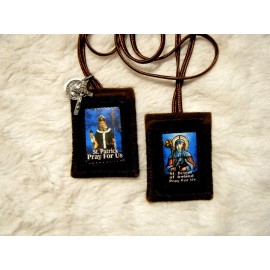 St. Patrick and St. Brigid of Ireland Brown Scapular 100%Wool Handmade