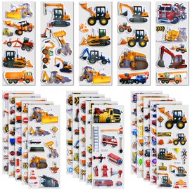 BEESTECH 400+ Cars and Truck Stickers for Kids, Boys, Girls, Toddlers，24 Sheets Construction Stickers for Construction Birthday Party Favors, Supplies with Excavator Bulldozer Truck Cars School Bus