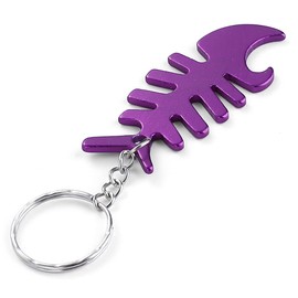 Komonee Fish Bone Purple Bottle Opener Key Chain Metal Dead Sea Life Key Ring Novelty animal Keychain Keyrings (Pack of 10)