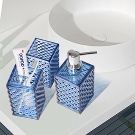 3PCS Blue Bathroom Accessories. Contain Soap Dispenser & Toothbrush Holder Set & Mouthwash Cup. Boho Bathroom Set for Blue Bathroom Décor