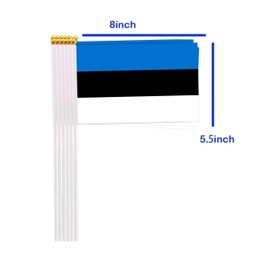 25 Packs Small Estonia Flags on Handheld Stick，Miniature Estonian Flag for Outside,4x6 Inch Mini Hand Held Banner with Golden Topper,Patriotic Decorations