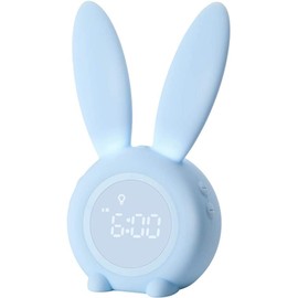 YONGYAO Baby Children's Light Alarm Clock Rabbit Alarm Clock Blue Rabbit Alarm Clock Wake Up Light Bedside Lamp Snooze Function, 6 Loud Sounds, Timed Night Light Children Rabbit Alarm Clock