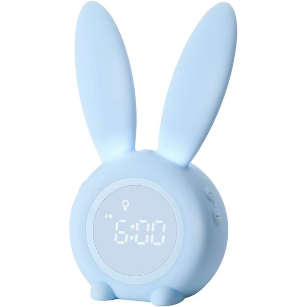 YONGYAO Baby Children's Light Alarm Clock Rabbit Alarm Clock Blue Rabbit Alarm Clock Wake Up Light Bedside Lamp Snooze Function, 6 Loud Sounds, Timed Night Light Children Rabbit Alarm Clock