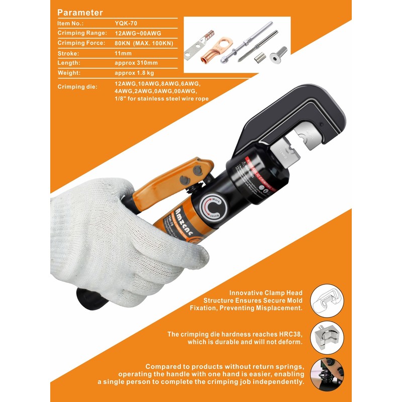 AMZCNC 1/8” Wire Rope Crimping Tool Hydraulic Hand Crimper Tool