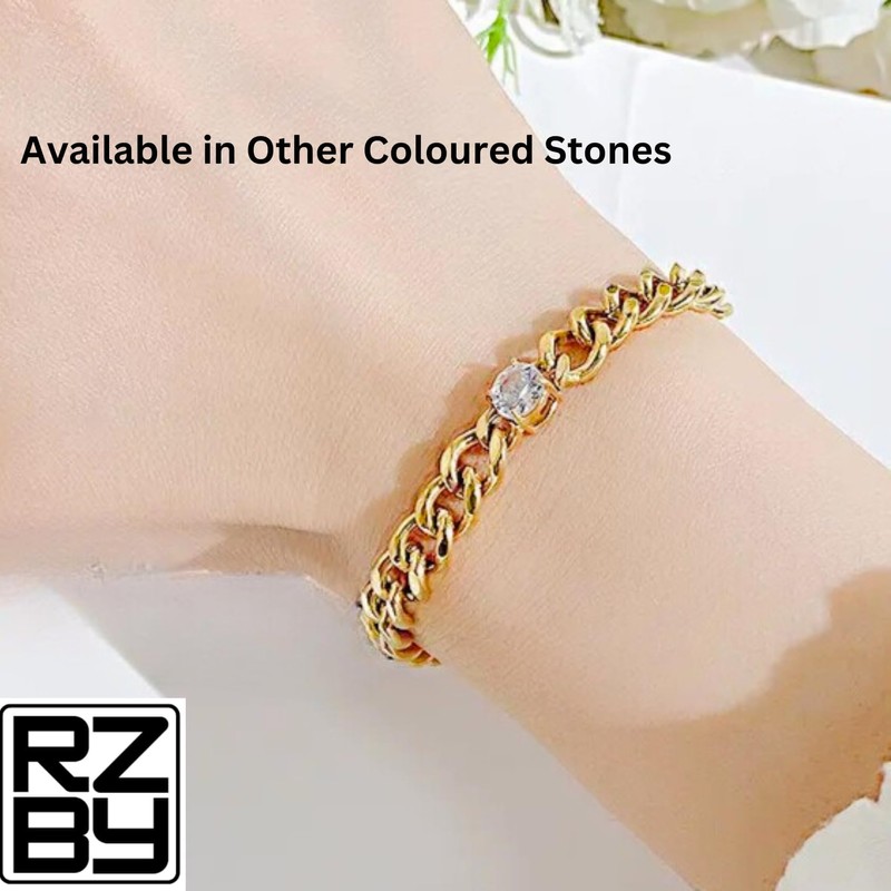 Waterproof 18k Gold Plated 21cm Chunky Cuban Link Bracelet, Razzberry