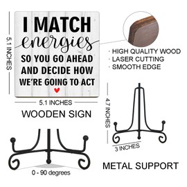 Motivational Office Desk Decor I Match Energies Wooden Sign, Coworker Gifts for Women Men Positive Quotes Empath Gifts, Rustic Home Farmhouse Office Desk Decor.A43