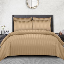 Pamposh Satin Stripe Double Duvet Set - Premium Hotel Quality Quilt Cover Bedding Sets - Hypoallergenic Ultra Soft Microfiber Bed Linen