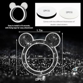 Augeny Augeny Bling Car Engine Start Button Cover, Rhinestone Key Ignition Knob Ring, Sparkling Push to Start Button Sticker for Women, Universal Car Accessories for Interior Decoration (2PCS, Black)