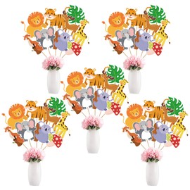27 Pieces Jungle Animal Themed Party Decorations - Adorable Animal Cutouts Animals Theme Party Signs Paper Cutouts Centerpiece Sticks for Table Topper Birthday Party Safari Baby Shower