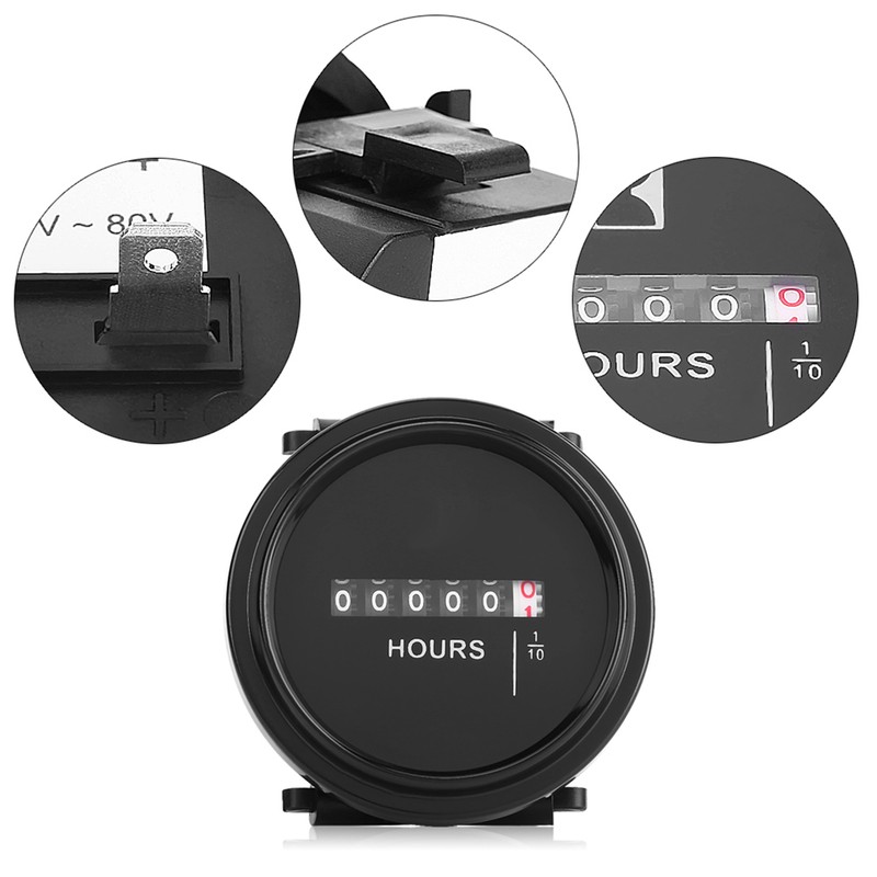 DC 8‑80V Round Mechanical Hour Meter Gauge Timer Hourmeter for