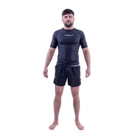 Progress Jiu Jitsu Academy Short Sleeve Sleeve Rashguard | Comfortable and Durable BJJ Rash Guard | Flexible Rash Guard for Grappling | Moisture-Wicking Compression Tops for Men and Women | Black - S