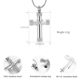Rope Winding Cross Memorial Keepsake Jewelry Lord's Prayer Cross Urn Pendant Necklace +Fill kit +Box (8596-Silver)