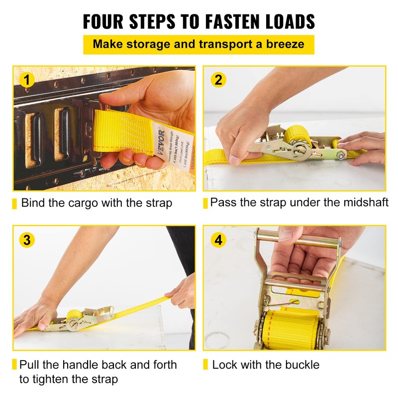 VEVOR E-Track Ratchet Strap, 8 Pack 2" x 15'Polyester Tie-Down