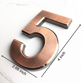 2 Pcs 4 Inch House Numbers 5, Self-Stick Bronze Address Number Stickers for (Mailbox Post, Apartment Door, Outside, Yard) Double 5, Metal Shining, by Sureyear. (4 Inch - NO.5, Bronze)