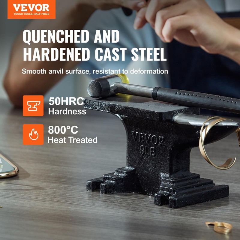 VEVOR Single Horn Anvil, 9 Lbs Cast Steel Anvil, High