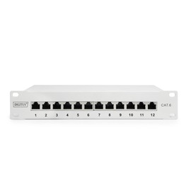 DIGITUS DIGITUS Cat-6 Patchpanel - 12 Ports - RJ45-Buchsen - 10-Zoll Rack-Mount 1HE - LSA Verteilerfeld - Geschirmt - Grau
