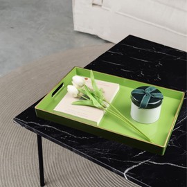 Leemxiiny Lime Green Decorative Coffee Table Tray, Rectangular Plastic Serving Tray with Handles for Living Room, Ottoman, Bathroom, 15.7"*10.2"