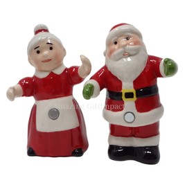 Christmas Santa and Mrs Claus Dancing Couple Hugging Magnetic Salt and Pepper Shakers Set
