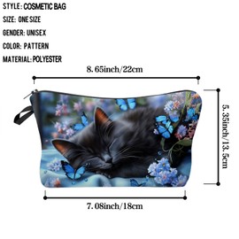 Livel lhood Sleeping Kitten Makeup Bag Cute Small Organizer Zipper Pouch Blue Butterfly Cosmetic Bag Birthday Present for Cat Lovers Women Friends, hzz17289, Printed Cosmetic Bag With a Metal Zipper