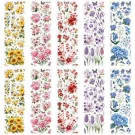 WANDIC 10 Sheets Rub On Transfer Sticker, Mixed Flower Stickers for DIY Scrapbooking Photo Albums Furniture,11.8 * 3.9in