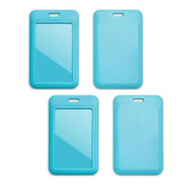 Yharnamite 4 Pcs Sliding ID Badge Holder with Clear Window ID Card Protector, Slide Open ID Card Case Vertical Work Badge Holder for Office, School, Credit Cards, Driver’s Licenses and Passes (Blue)