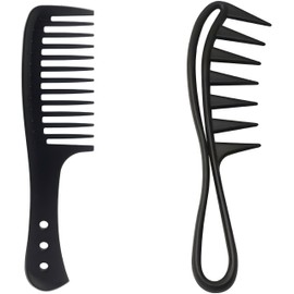 2-Pack Wide Tooth Combs – Anti-Static Curl Combs for Long, Curly, Wet & Wavy Hair – Smooth Grip Shark Tooth & Coarse Comb – Detangling Hair Tools for Women, Men & Hairdressers
