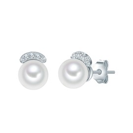 Valero Pearls Damen Ohrstecker aus 925/- Sterling Silber mit Zirkonia Süßwasser-Zuchtperle ca. 6,0-6,5 mm
