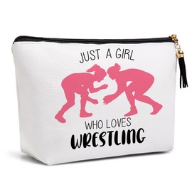 Pykfrhh Wrestling Gifts for Women Makeup Bag, Gifts for Wrestling Loves Players, Funny Wrestling Accessories Gifts for Women Sisters Besties Daughter Waterproof PU Leather Wrestling Cosmetic Bag