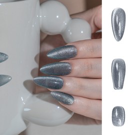 Sun&Beam Nails Handmade Nail Tip, Short, Round, Gray, False Nails, Magnet, Solid, One Color, Simple Design, Stylish, Set of 10 (#247 S)
