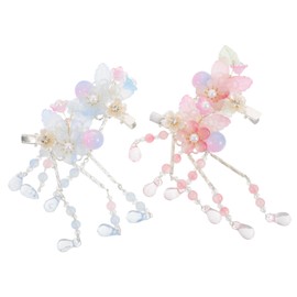 Ipetboom 2 Pairs Vintage Flower Hair Clips Aesthetic Hanfu Hair Accessories with Tassels for Cosplay Festivals and Everyday Wear
