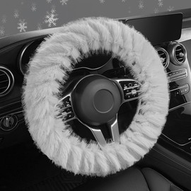 HighnessHwoo Fuzzy Winter Steering Wheel Covers for Women, Warm Cute Fluffy Car Wheel Cover for F150, Trucks, Jeep, Van, Soft Furry Auto Plush Large Car Handle Cover for Cold Weather, 15-16in, Gray