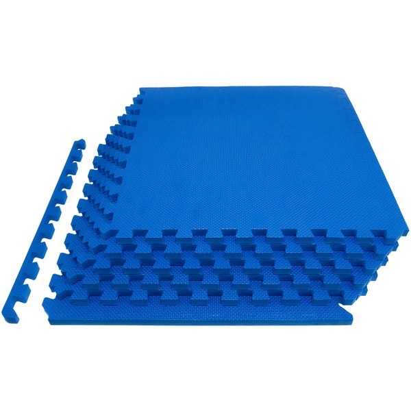 ProsourceFit Extra Thick Puzzle Exercise Mat ¾, EVA Foam Interlocking Tiles for Protective, Cushioned Workout Flooring for Home and Gym Equipment,Blue, "3/4""" (ps-2998-extp-blue)