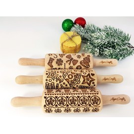 Christmas Fun Set of 3 Children's Rolling Pins for Homemade Christmas Pastries Christmas Rolling Pin Engraved Rolling Pin with Pattern Engraved Rolling Pin