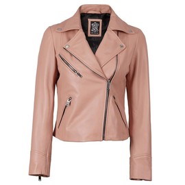 Decrum Women's Leather Jacket - Asymmetrical Style Pink Leather Jacket Women | [1324133] Ninfa Pnk, M