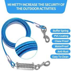 Mi Metty Tie Out Cable for Dogs,20FT Dog Leads with Swivel Hook and Shock Spring,Heavy Duty Dog Tie Out Cable for Large Dogs Up to 125lbs,Durable Dog Runner Tether Line for Outdoor,Yard