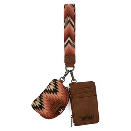 Montana West Wrangler Aztec Keychain Wristlet Wallets for Women Western Dual Pouch Wristlet Credit Card Holder Wallet with Zipper Pocket WG2211-W0051BR