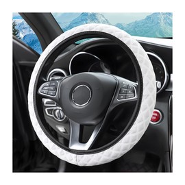 zipelo Elastic Stretch Steering Wheel Cover, Microfiber Breathable Ice Silk, Universal 15 Inch Anti-Slip Car Steering Wheel Protector, Warm in Winter and Cool in Summer, for Men and Women (White)