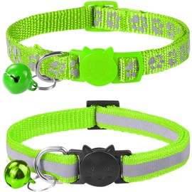 Taglory Reflective Cat Collars Breakaway with Bell, 2-Pack Girl Boy Pet Kitten Collar Adjustable 7.5-12.5 Inch, Green