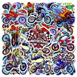 100pcs Holographic Dirt Bike Waterproof Vinyl Stickers - Cool Motocross Bike Decor & Party Favors for Goodie Bag, Water Bottle, Classroom Prizes